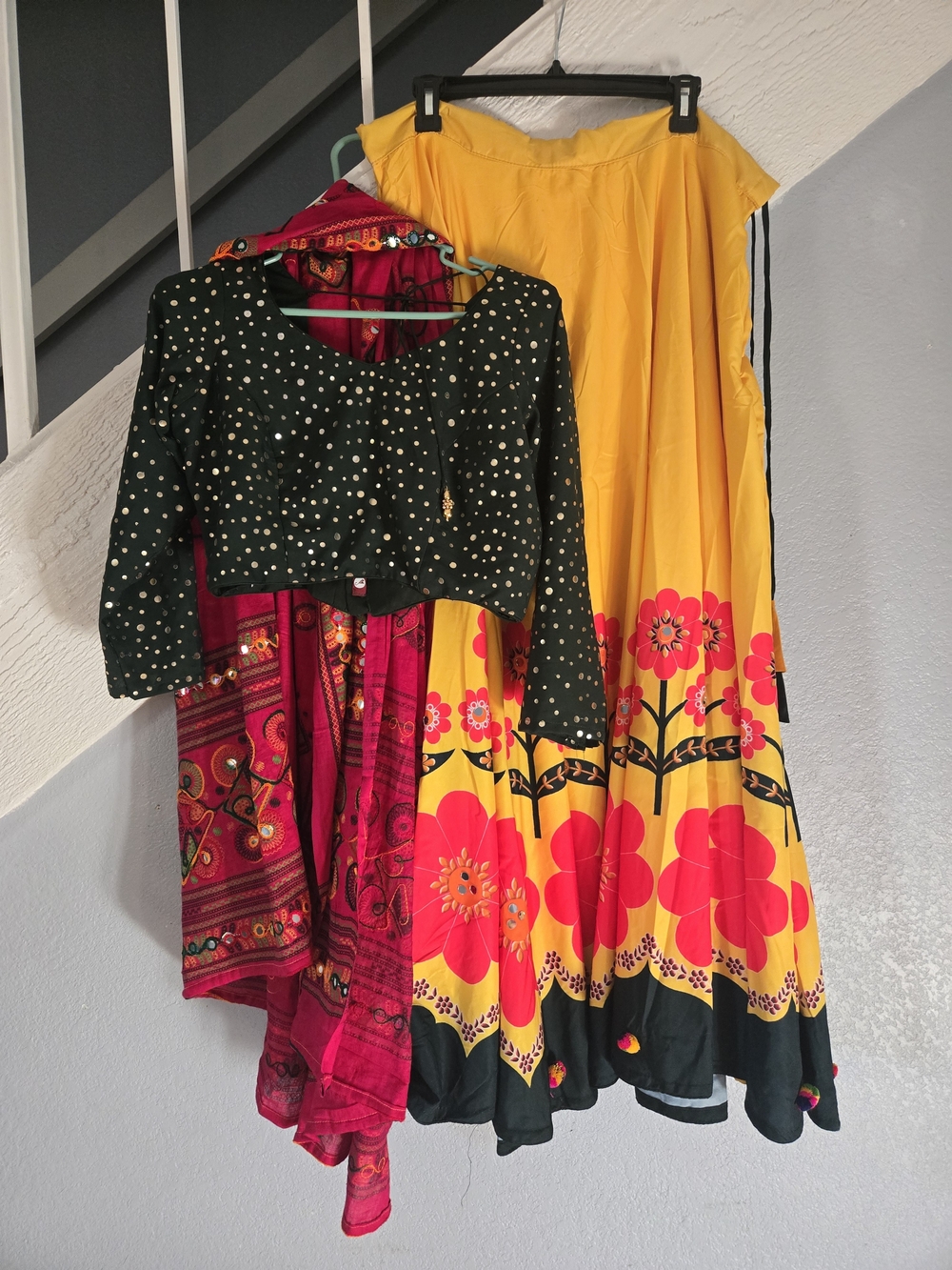 Vibrant Yellow & Black Mirror Work Chaniya Choli Set (3-Piece)